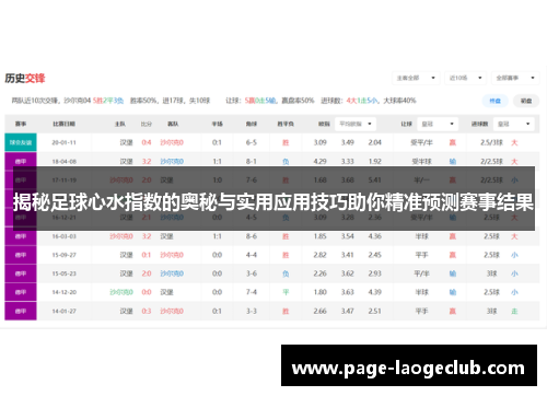 揭秘足球心水指数的奥秘与实用应用技巧助你精准预测赛事结果