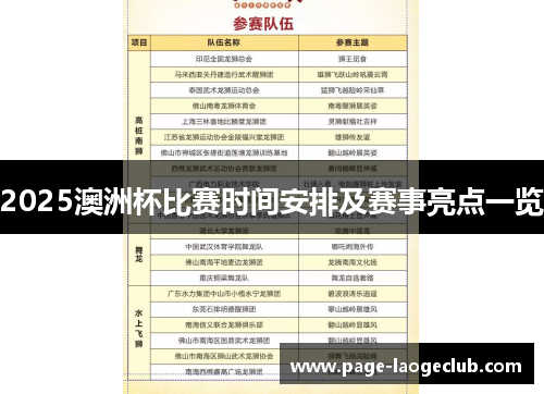 2025澳洲杯比赛时间安排及赛事亮点一览 2025澳洲杯比赛时间安排及赛事亮点一览
