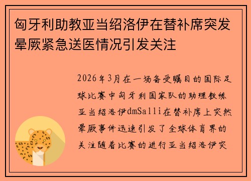 匈牙利助教亚当绍洛伊在替补席突发晕厥紧急送医情况引发关注 匈牙利助教亚当绍洛伊在替补席突发晕厥紧急送医情况引发关注
